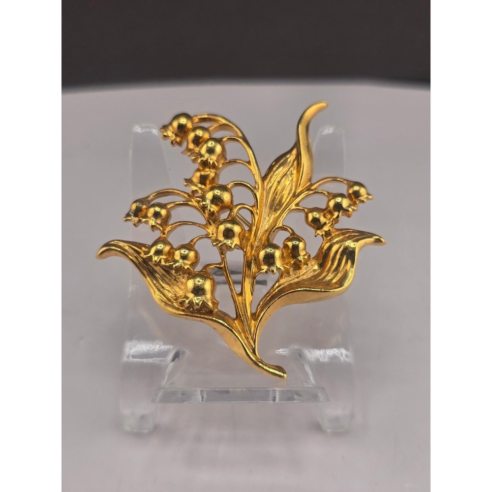 Vintage Avon Brooch Gold Tone Lily of the Valley Floral Pin 2in